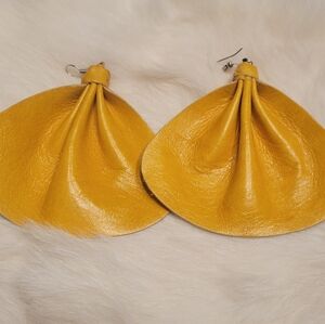 Vibrant Yellow Leather Dangle Earrings